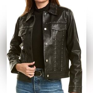 $945 THE KOOPLES black Genuine Leather Studded Jacket Women's XS/ S Winter Y2K